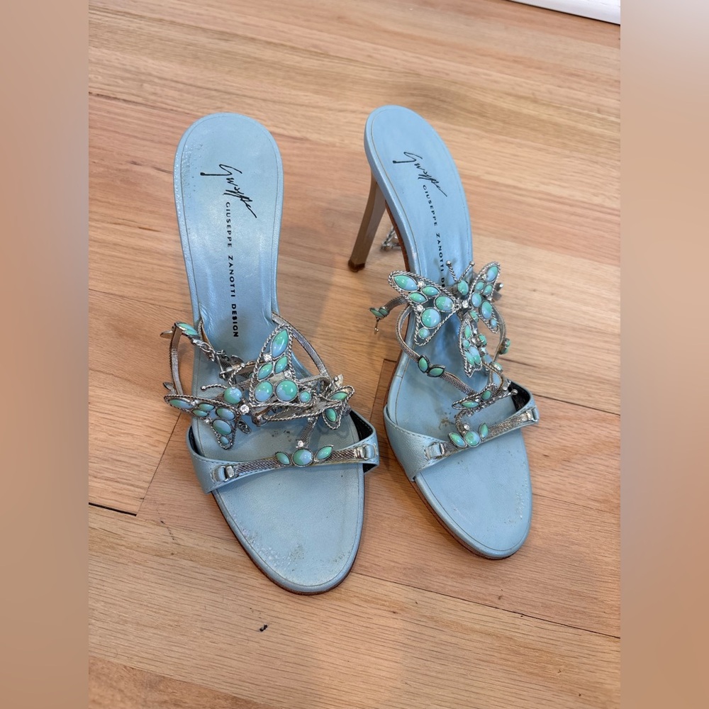 Giuseppe Zanotti Spring/Summer 2001 light blue stone butterfly sandal heels 35.5